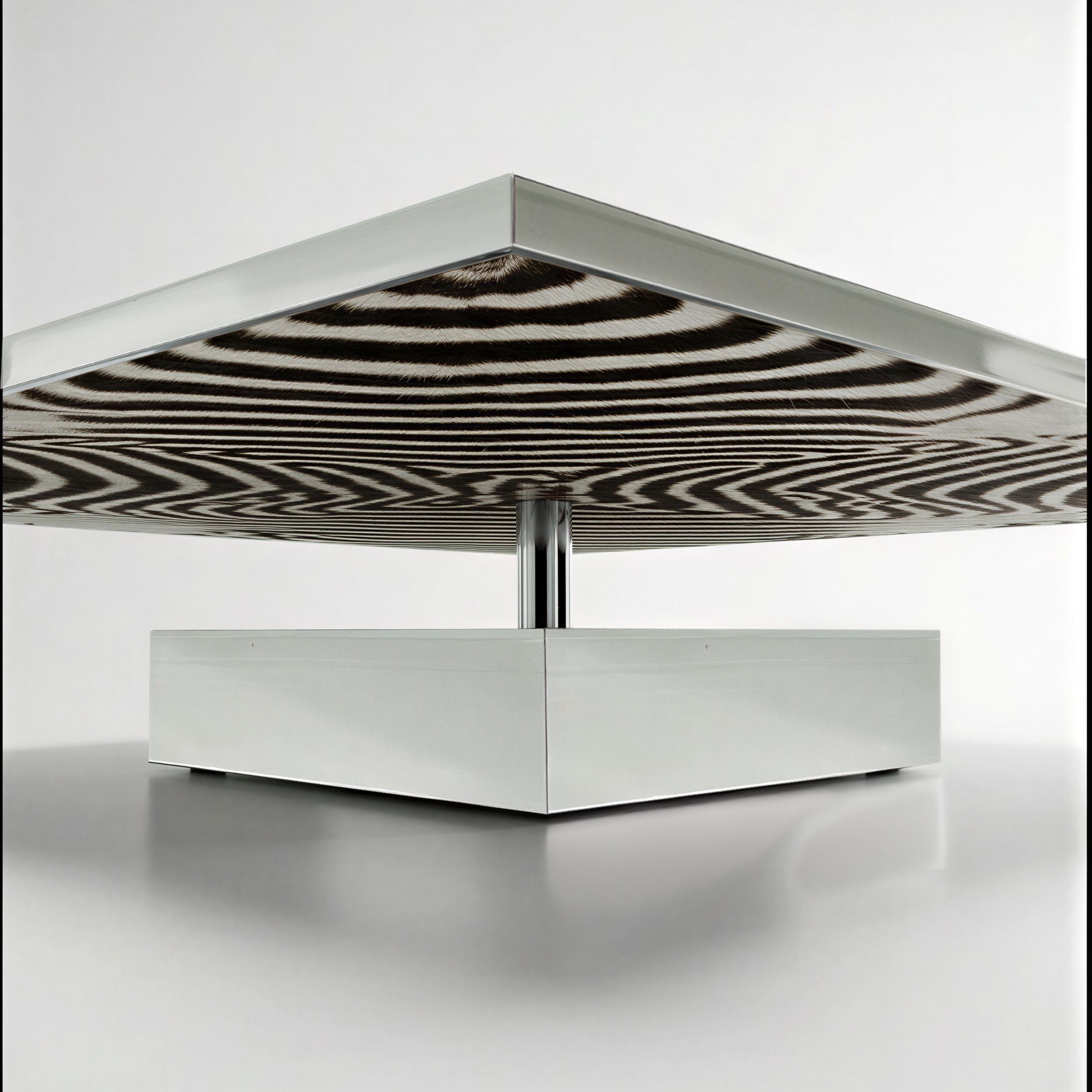 Low angle view of the 330 Glass Table underside with zebra surface detail